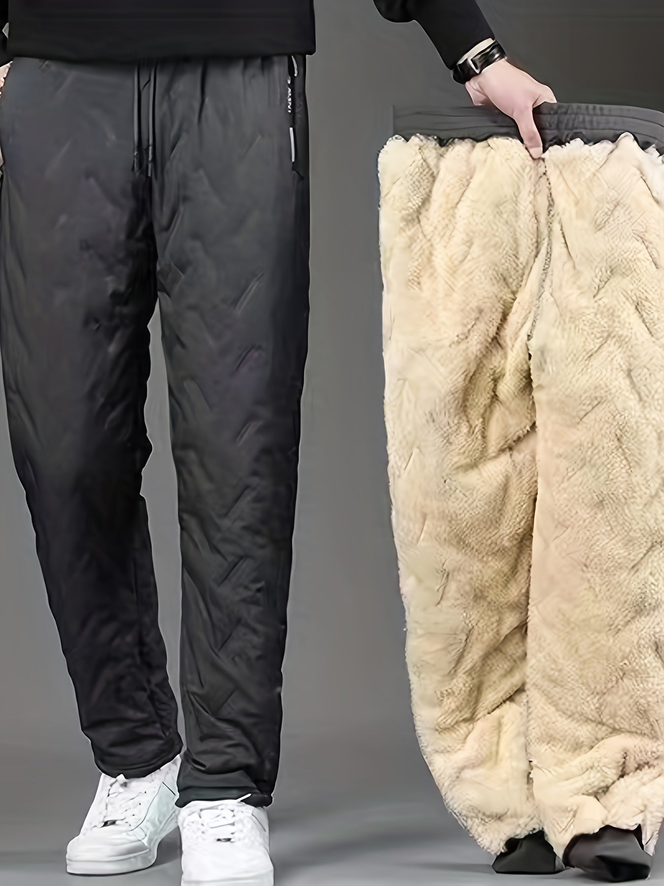 Men's Water-proof Fleece Jogging Bottoms,  Fleece Jogging Bottoms Winter Warm Fuzzy Leggings Jogger